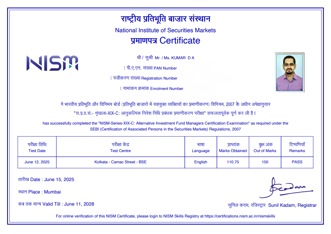 Kumar DA NISM Exams Testimonial
